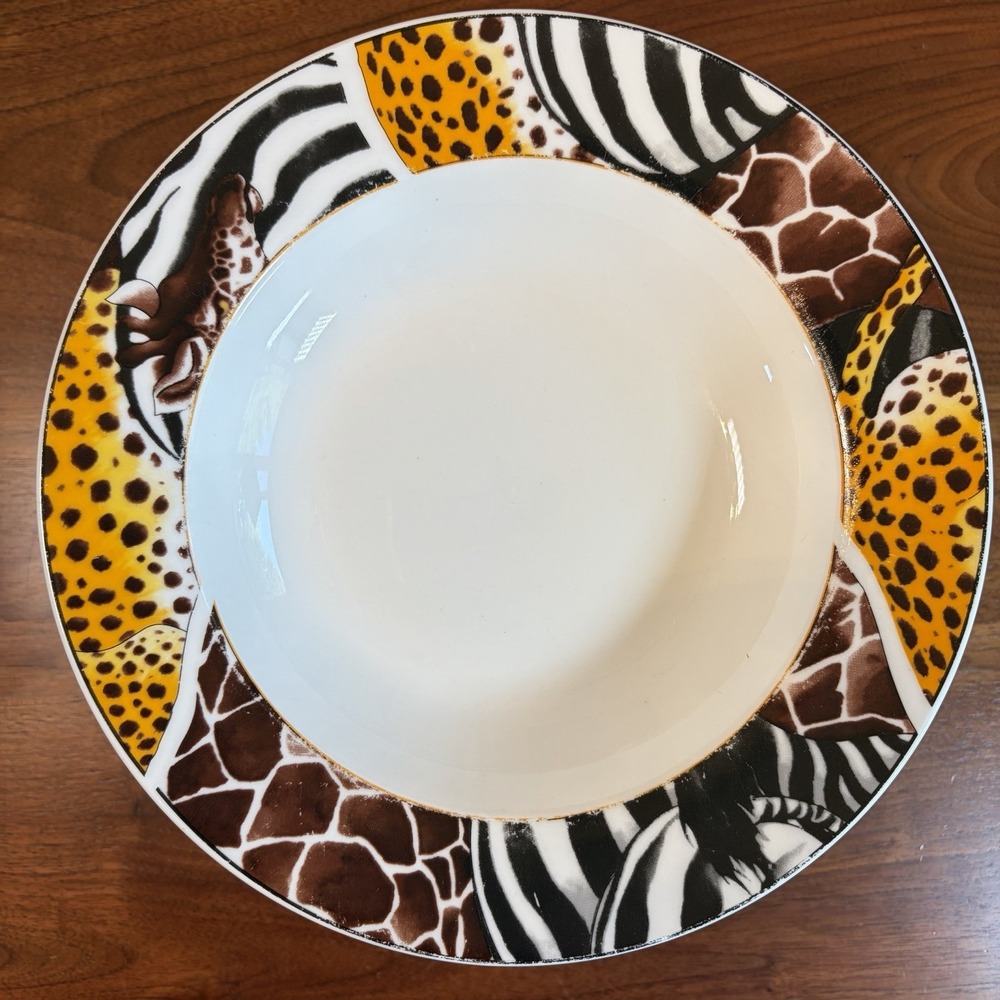 FC Porcelain Animal Cheetah Safari Print 8.75 Salad Bowl Set of 4 Round White